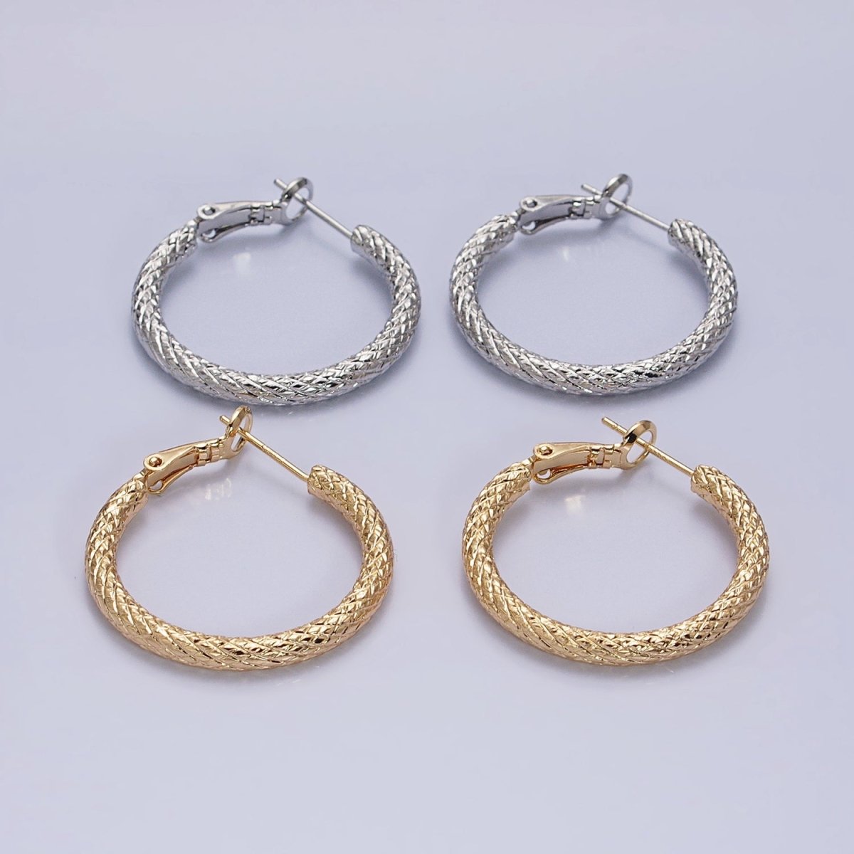 Silver, Gold 30mm Rhombus Textured Hinge Hoop Earrings | AB1094 AD792