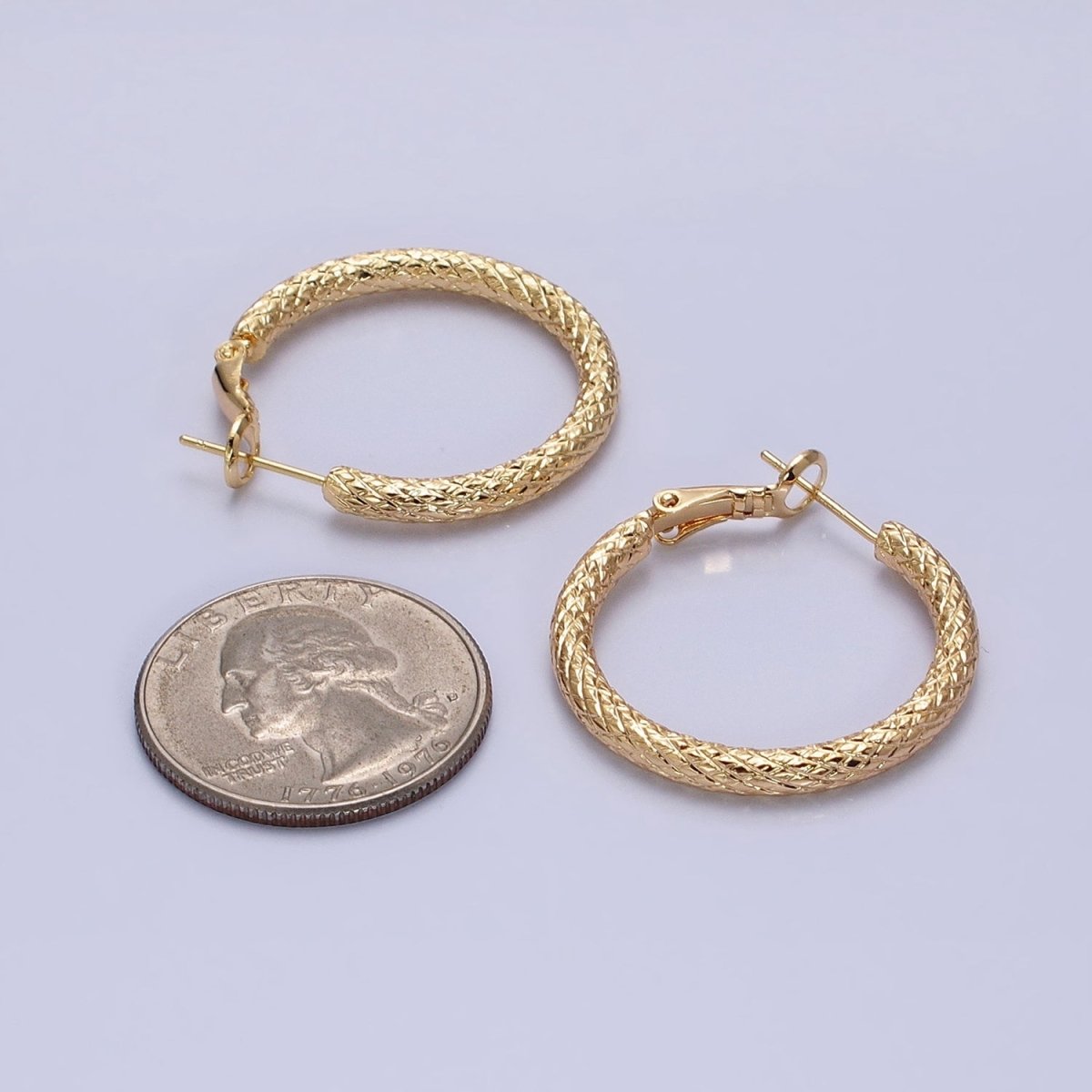 Silver, Gold 30mm Rhombus Textured Hinge Hoop Earrings | AB1094 AD792