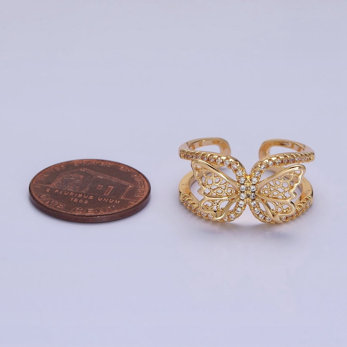 Silver, Gold Butterfly Mariposa Wings Micro Paved CZ Double Band Ring | O-1898 O-1899
