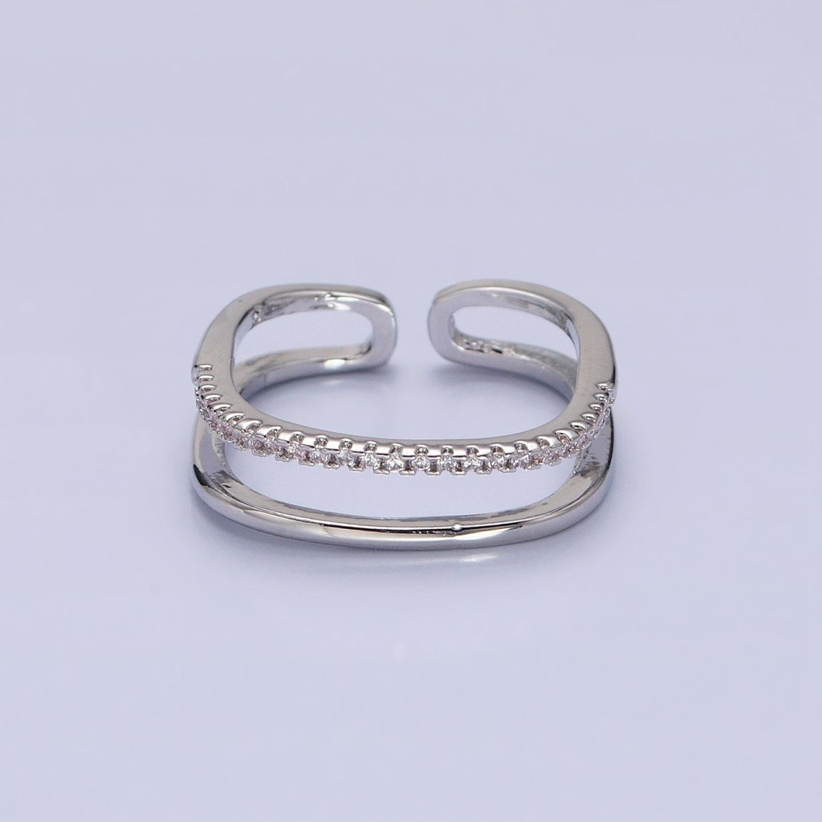 Silver, Gold Minimalist Clear Micro Paved CZ Square Double Band Ring | O-1509 O-1510