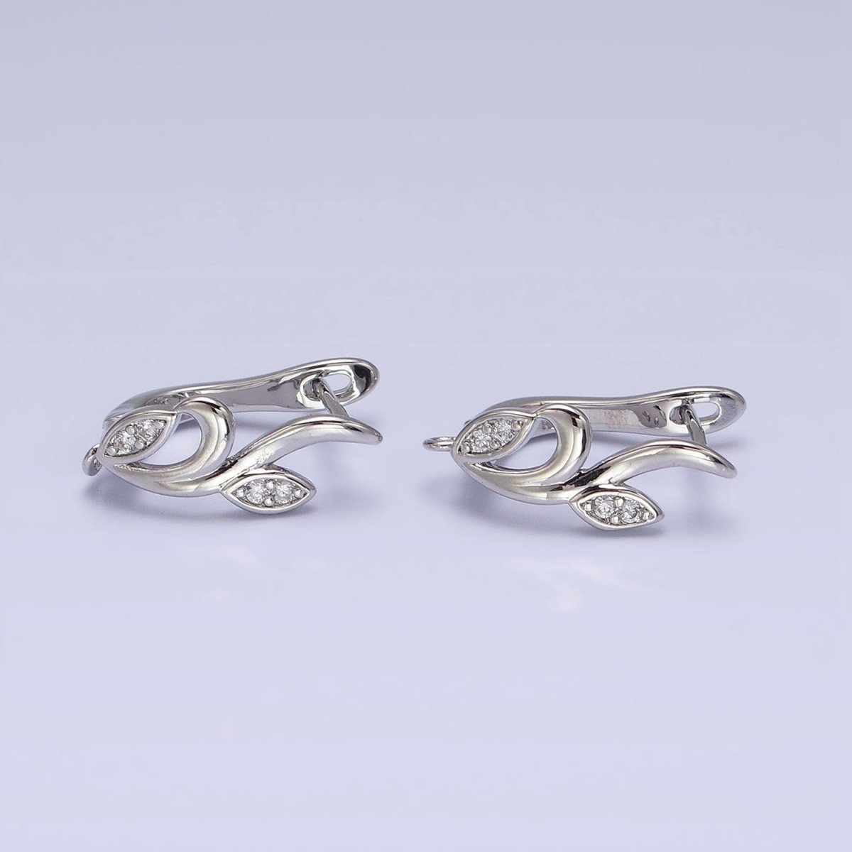 Silver, Gold Nature Vine Leaf Plant Micro Paved CZ Open Loop English Lock Earring Supply | Z-205 Z-217