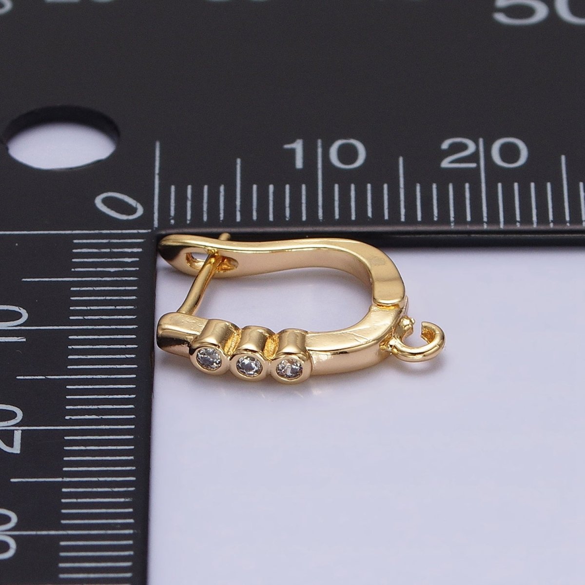 Silver, Gold Triple Round Clear CZ Open Loop English Lock Earrings Supply | Z-206 Z-218