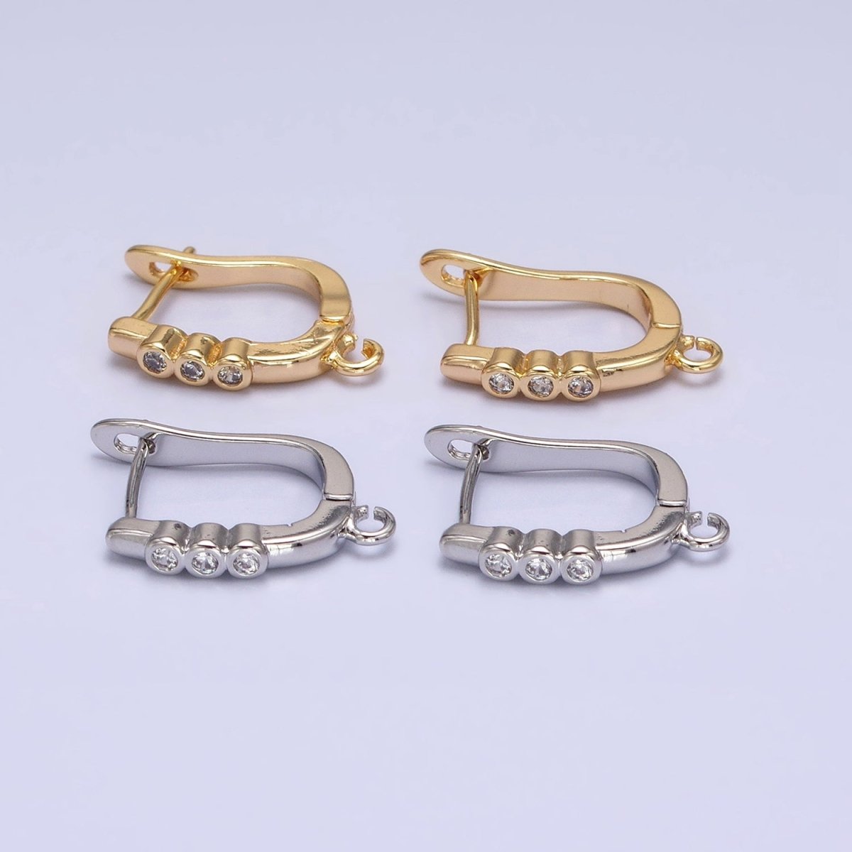 Silver, Gold Triple Round Clear CZ Open Loop English Lock Earrings Supply | Z-206 Z-218
