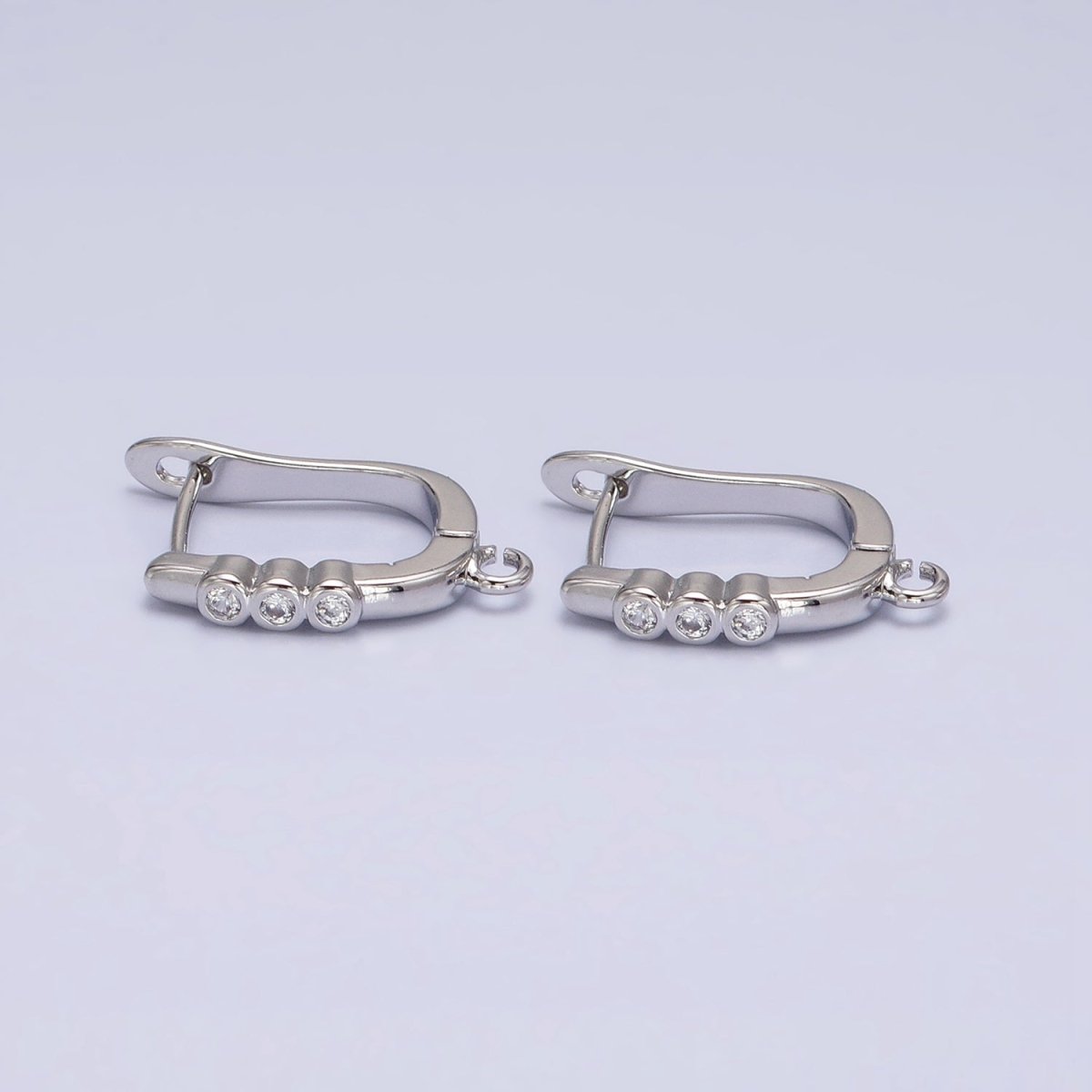 Silver, Gold Triple Round Clear CZ Open Loop English Lock Earrings Supply | Z-206 Z-218