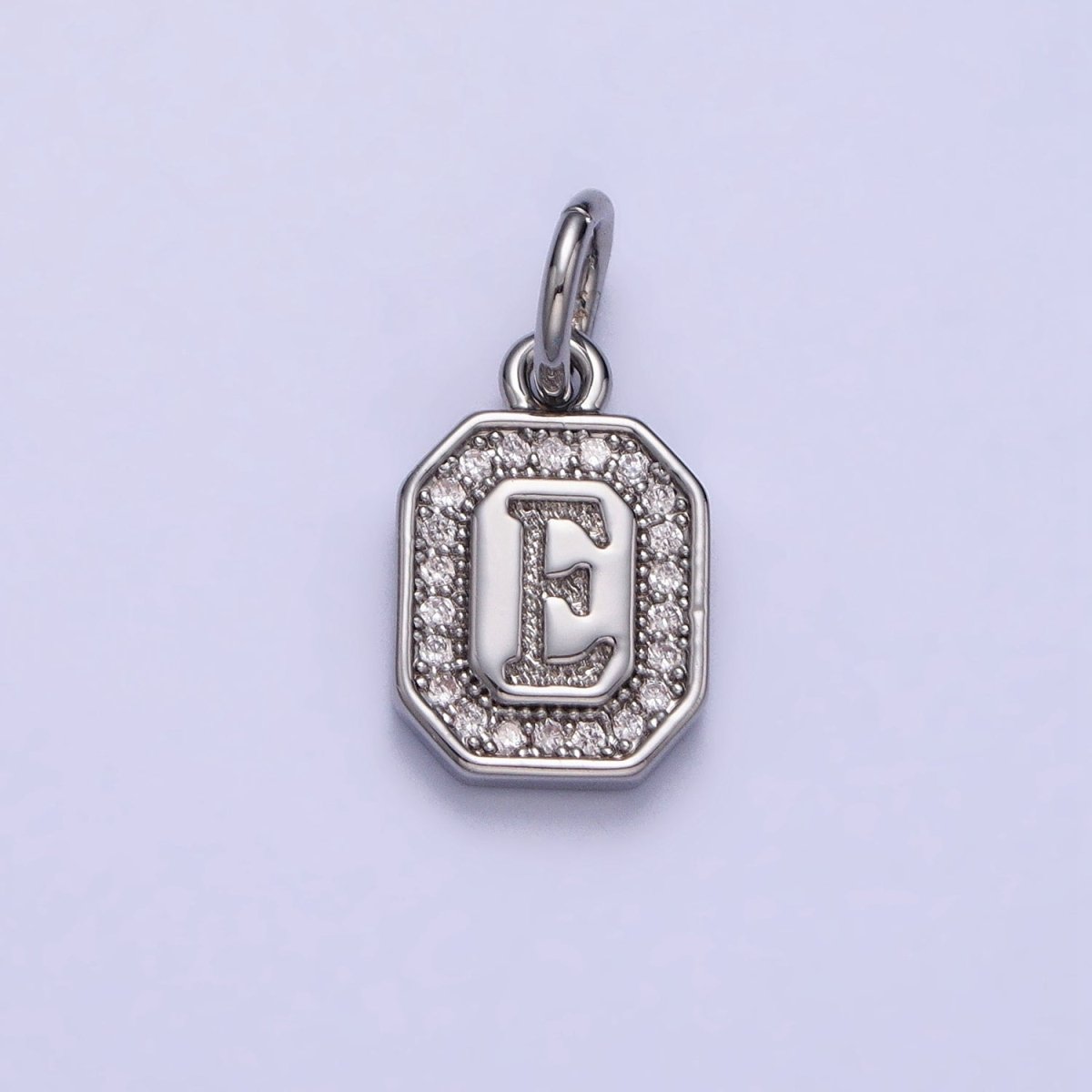 Silver Initial Letter A-Z Clear Micro Paved CZ Hexagonal Mini Charm | A-469-A-481
