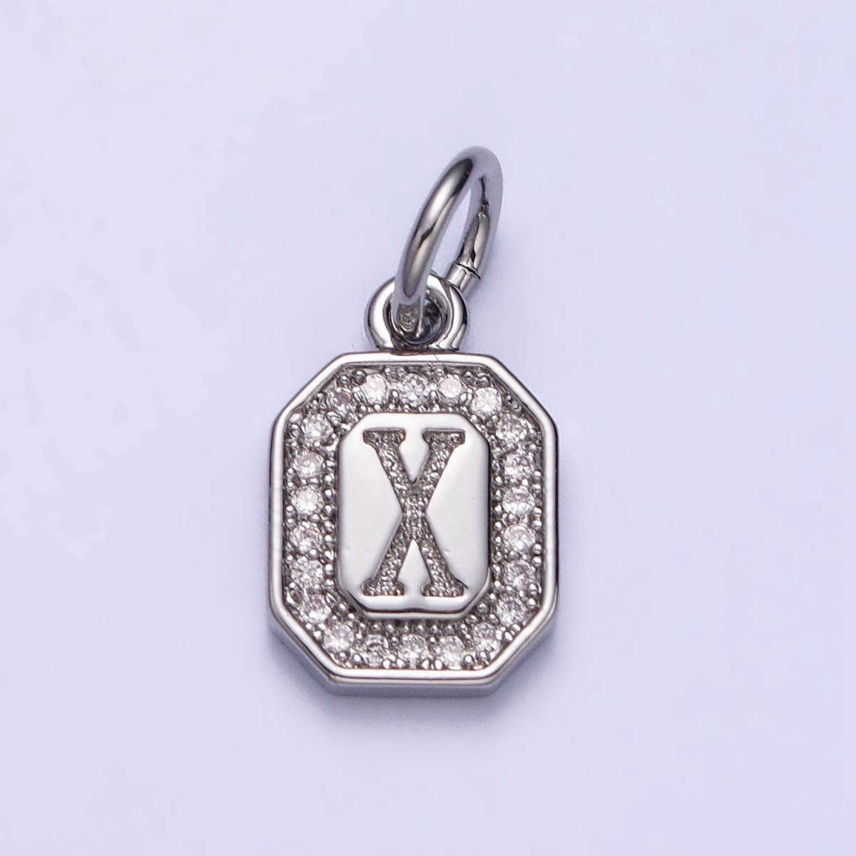 Silver Initial Letter A-Z Clear Micro Paved CZ Hexagonal Mini Charm | A-469-A-481