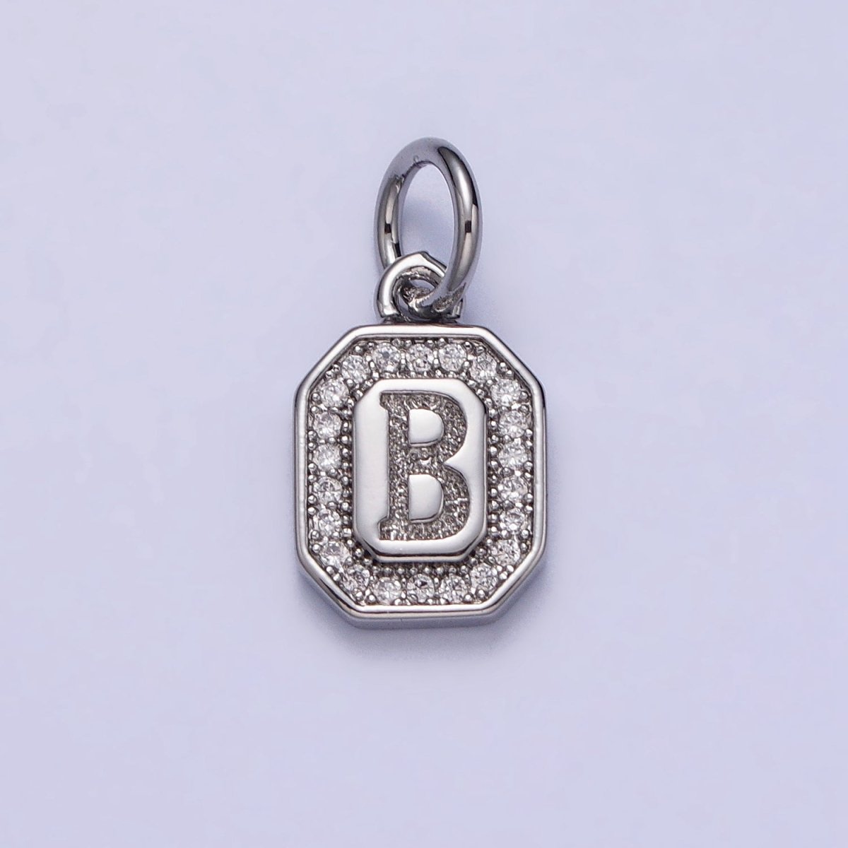 Silver Initial Letter A-Z Clear Micro Paved CZ Hexagonal Mini Charm | A-469-A-481