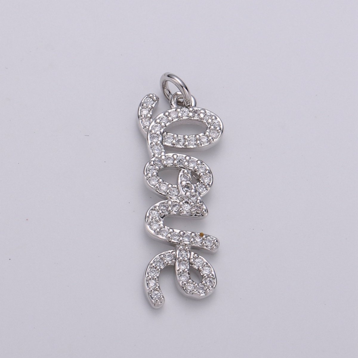 Silver Love Charm Pendant CZ Micro Pave, Love Words Pendant Charm, Gold Dangle Charm, Word Charm, Love Pendant Cubic Zirconia Charm D-457 D-458