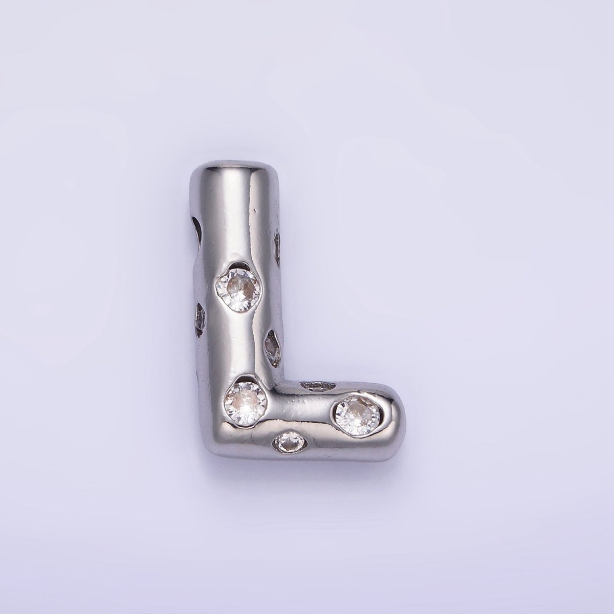 Silver Plated 20mm Clear CZ Chubby Balloon Initial Letter Pendant | A-A1028-A-A1040