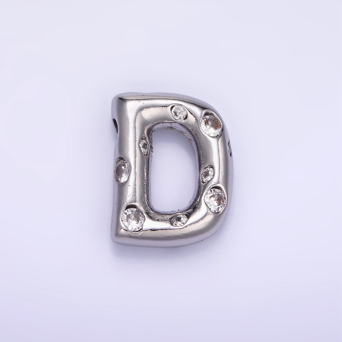 Silver Plated 20mm Clear CZ Chubby Balloon Initial Letter Pendant | A-A1028-A-A1040