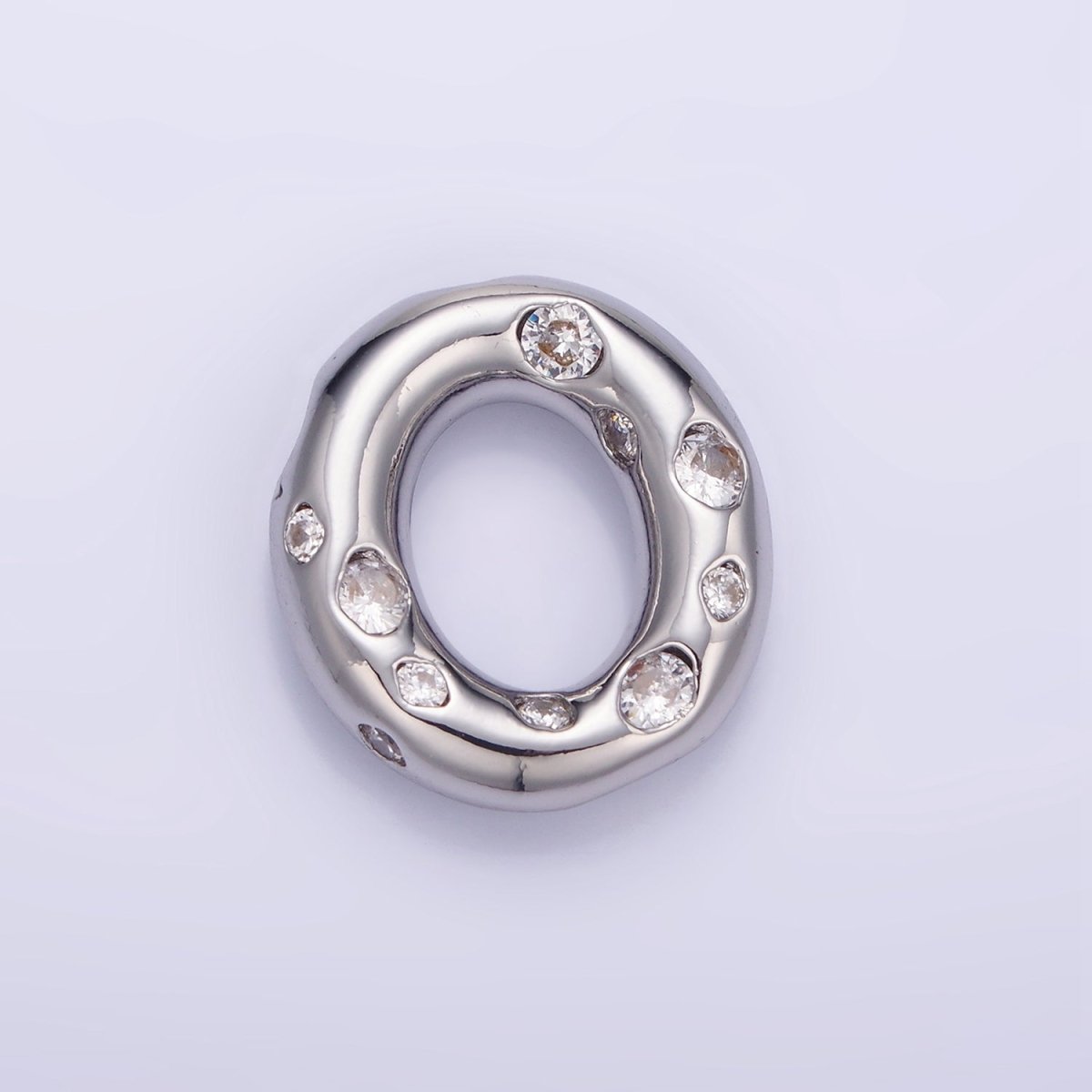 Silver Plated 20mm Clear CZ Chubby Balloon Initial Letter Pendant | A-A1028-A-A1040
