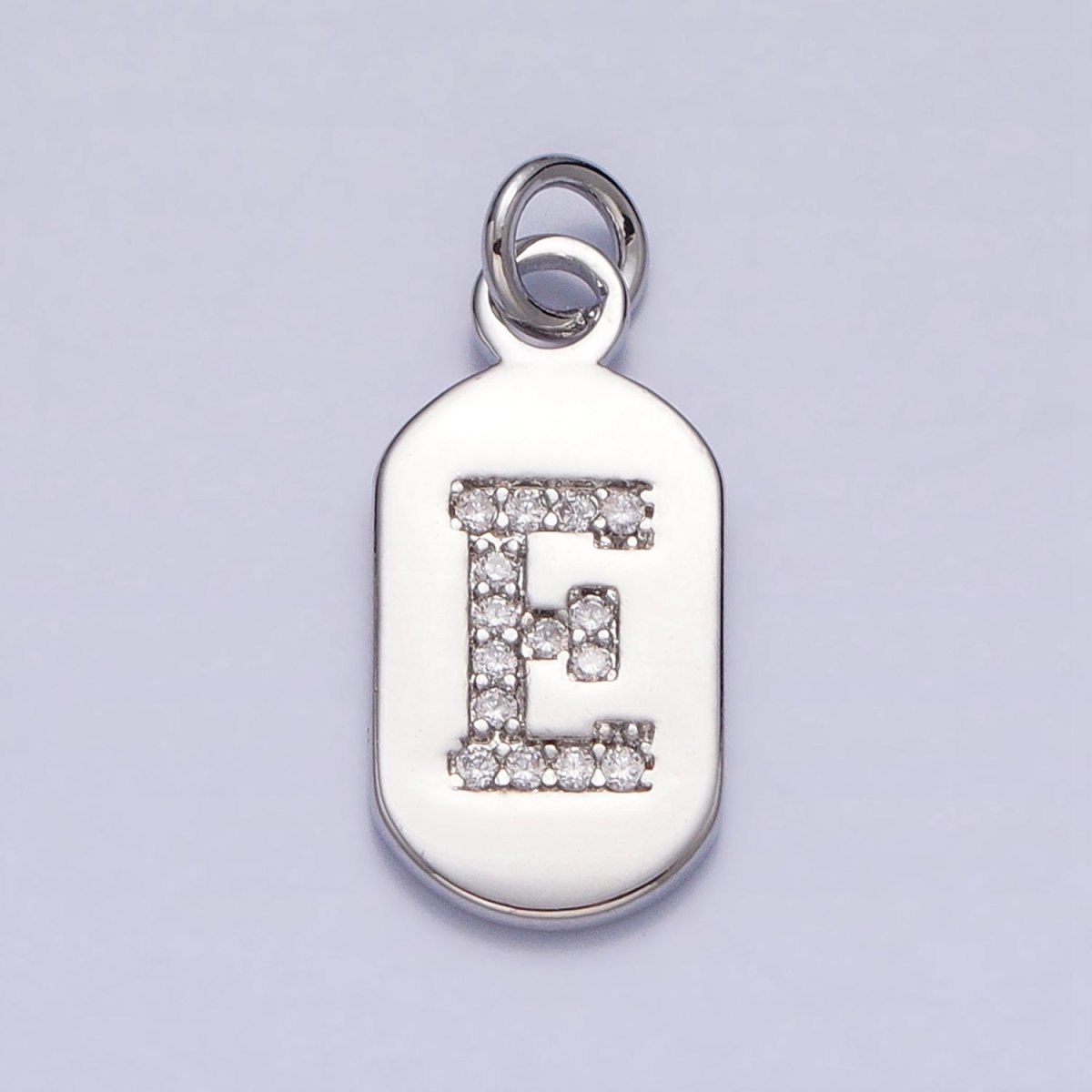Silver Rectangular Tag CZ Clear Micro Paved Personalized Initial Alphabet Name Tag Charm | A-A1887-A-A1899
