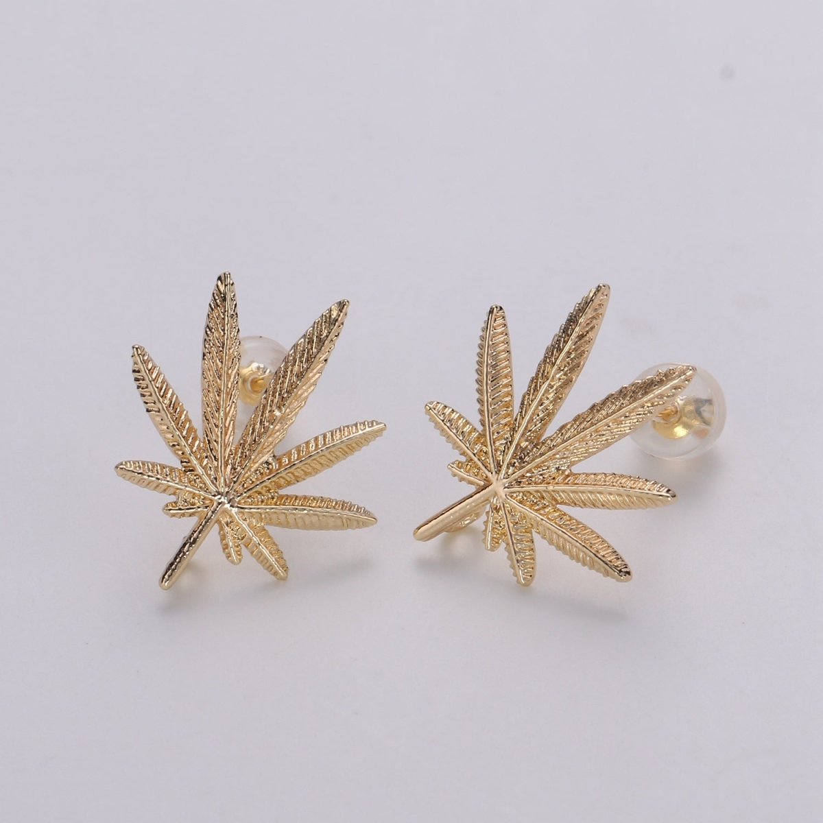 Simple Gold Weed or Marijuana Leaf Gold Filled Earring Studs L-014