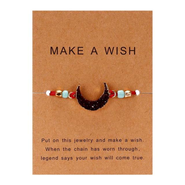 Simple Stone Charm Bracelet Colorful Black Red String Braided Couple Bracelets Wish Card Jewelry Handmade Woven Thread Rope String Nature Stone Beads Charm Bracelet Cuff Bangles With Message Card 18-30cm
