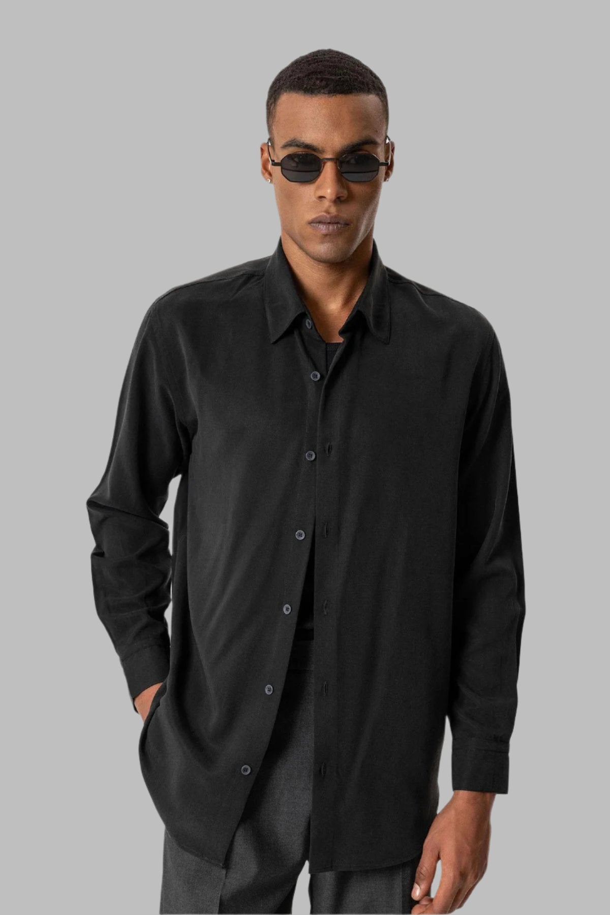 Black Technical Tencel Fabric Men&