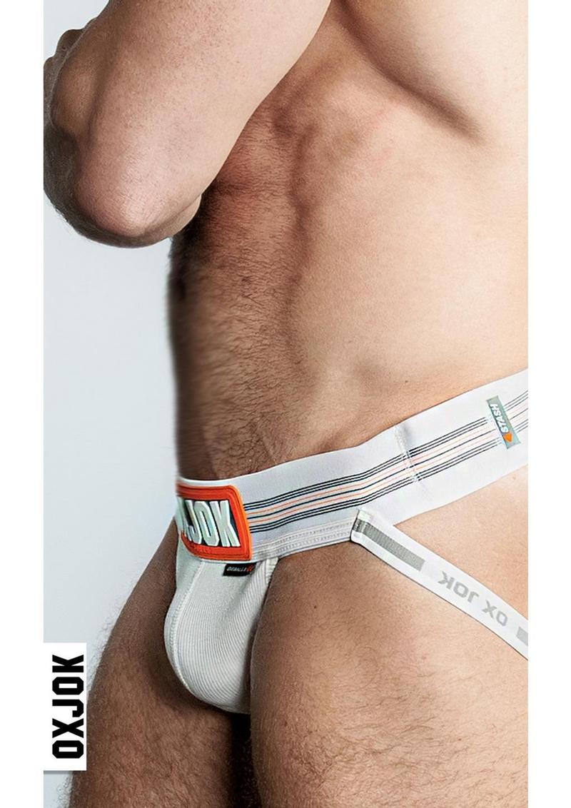 OXJOK Geared for Play White Jockfit Rubber Stretch Bulge