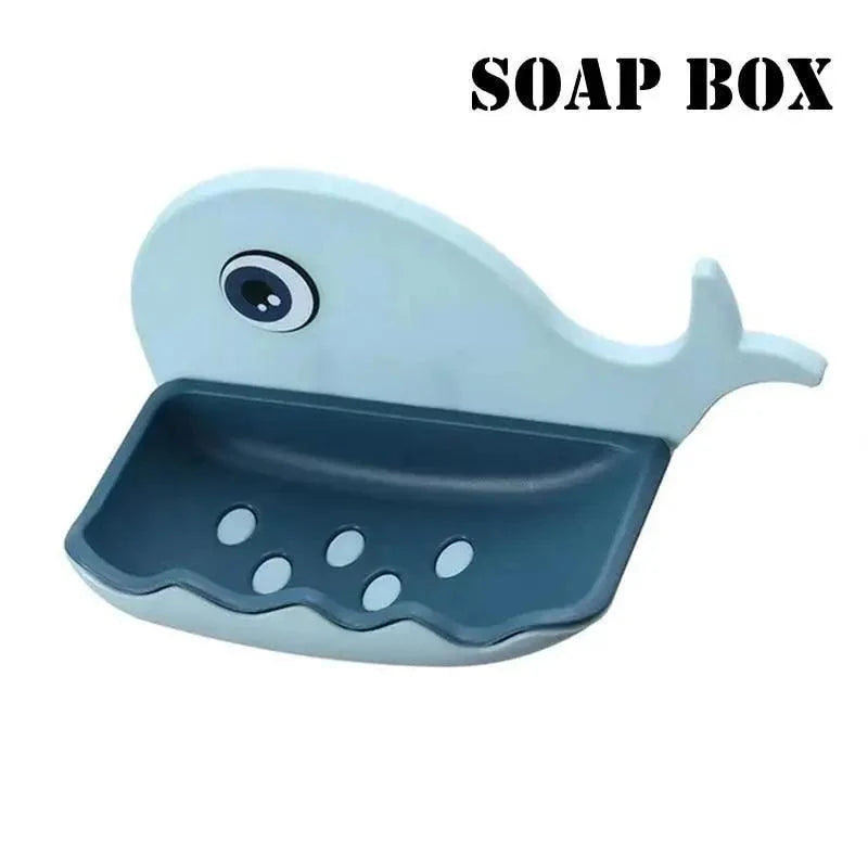 Soap Rack No Drilling Wall Mounted Drain Non Perforated Double Layer Holder Sponge Dish Accessories Magic Soap Dishes Bathroom Cute Soap Dish for Kids Plastic Self Draining Soap Holder for Shower Wall Cartoon Hanging Bathroom Soap Tray with Suction Cup