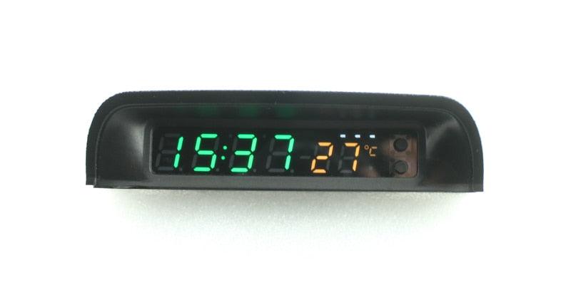 Solar Car Digital Clock Thermometer Dual Color Display Smart Switch High Precision LED Digital Clock Dashboard Solar Powered Car Electronic Clock Stick-On Luminous Car Clock Dashboard Auto Clock Car Watch Clock with Adjustable Brightness Date Temperature