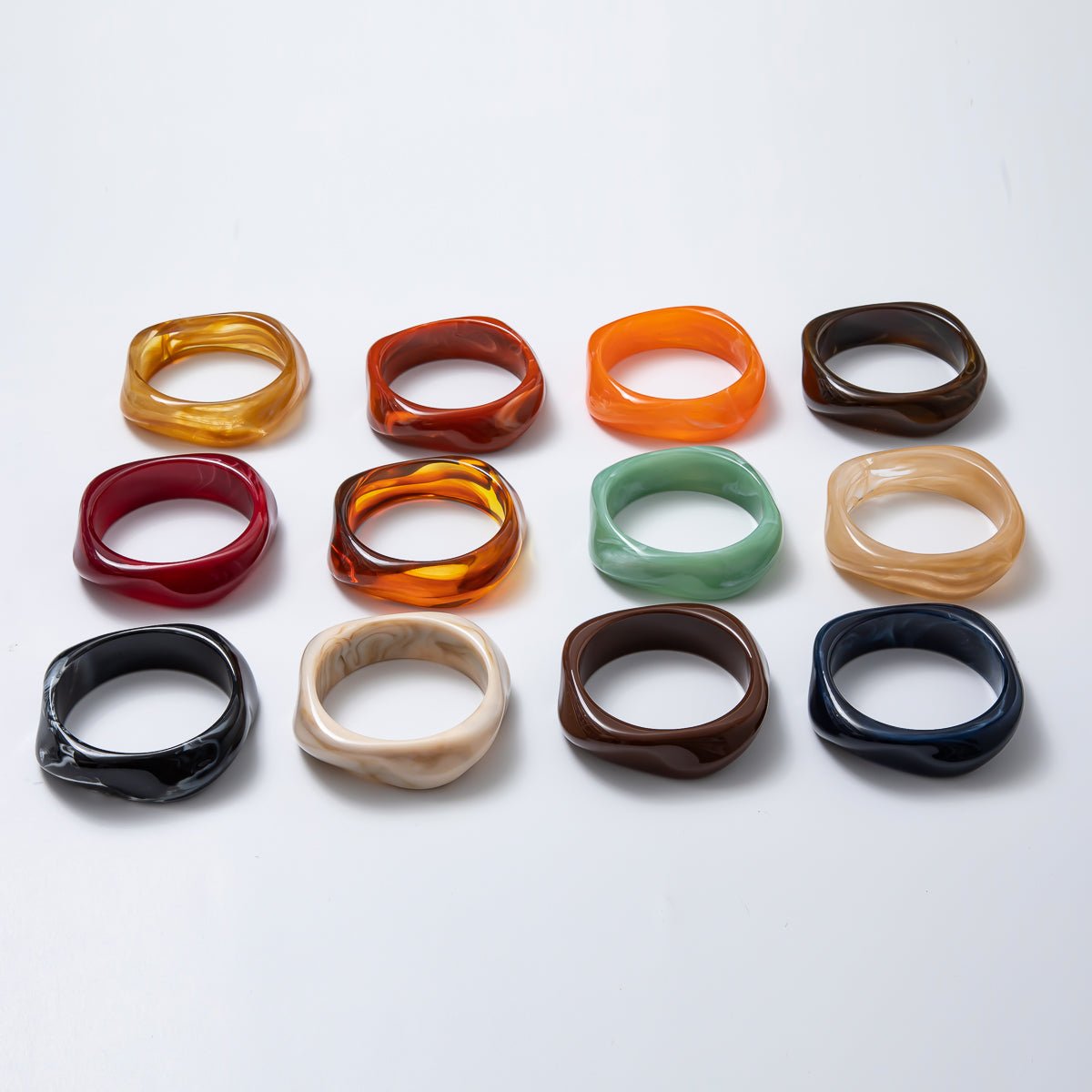 Solid Marble Resin Acrylic Wide Sculpted Geometric Bangle Bracelet | WA-3416 ~ WA-3427