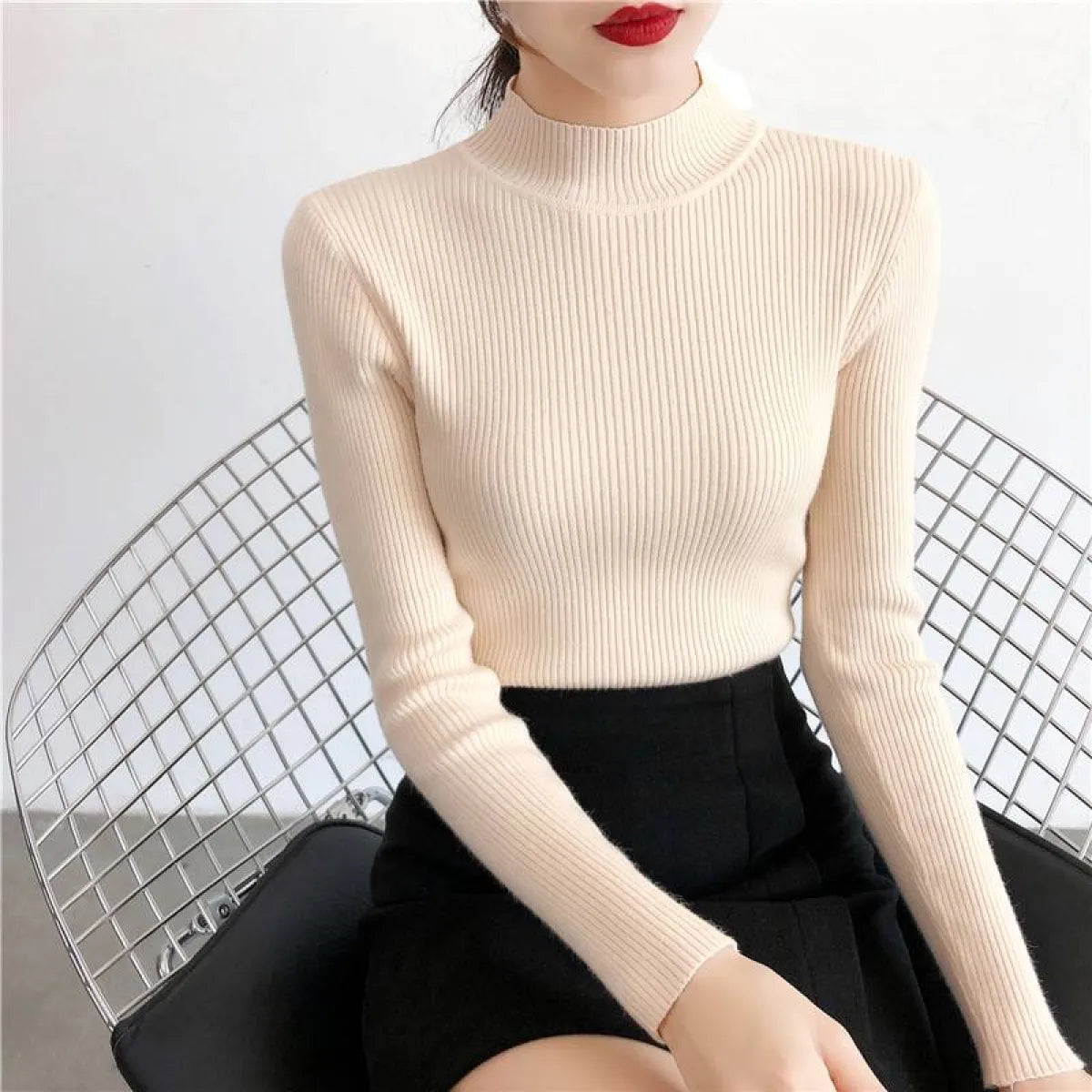 Solid Turtleneck Sweater