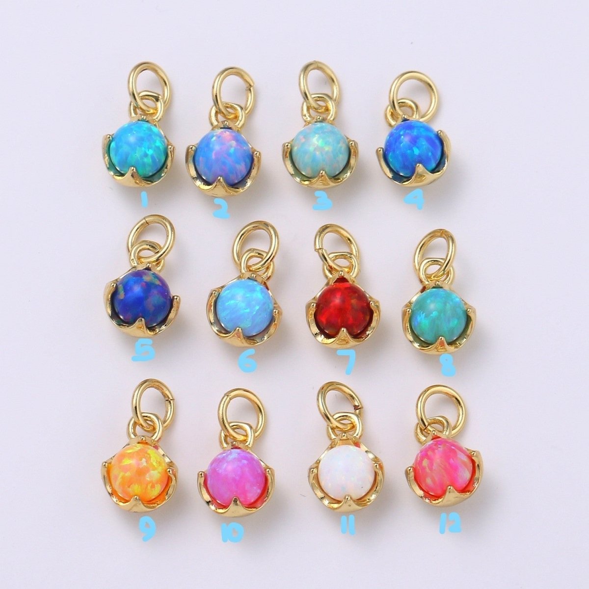 Solitaire Opal Charm, 14K Gold Filled Add on Charm, Round Ball 5mm Diameter Opal Pendant E-037 E-038, E-039, E-040, E-048