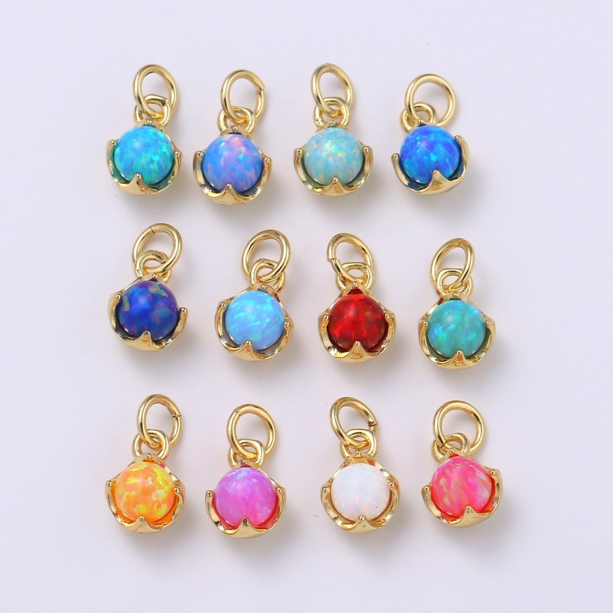 Solitaire Opal Charm, 14K Gold Filled Add on Charm, Round Ball 5mm Diameter Opal Pendant E-037 E-038, E-039, E-040, E-048