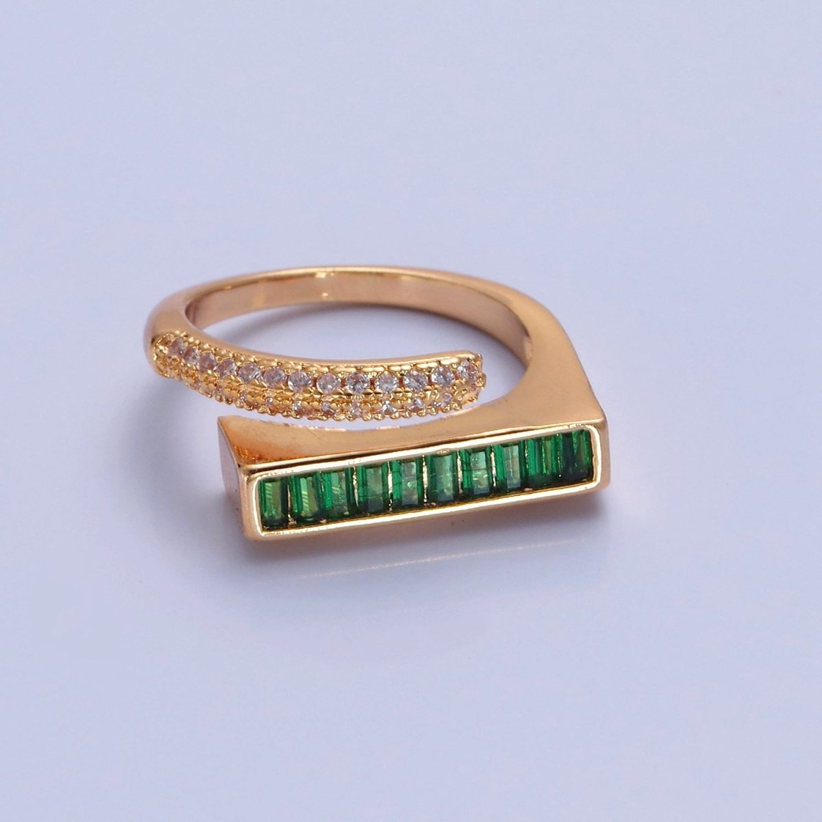 Stackable Gold Pave Baguette Green / Clear CZ Ring O-2232 O-2233