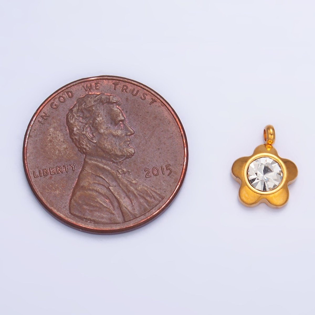 Stainless Steel 10mm Clear CZ Flower Nature Mini Charm | P813