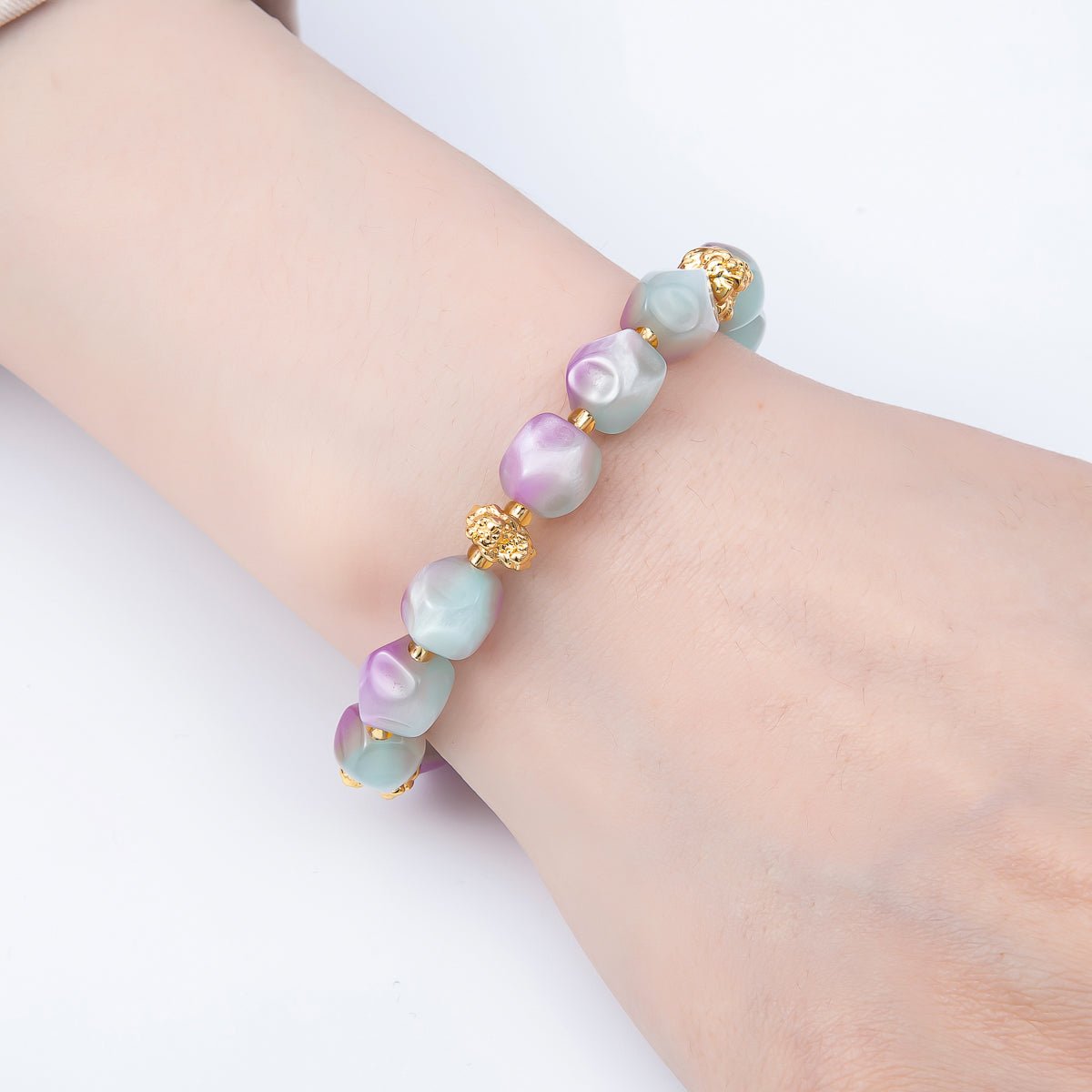 Stainless Steel 10mm Geometric Resin Bead 7 Inch Bracelet w. Extender | WA-04509 ~ WA-04515