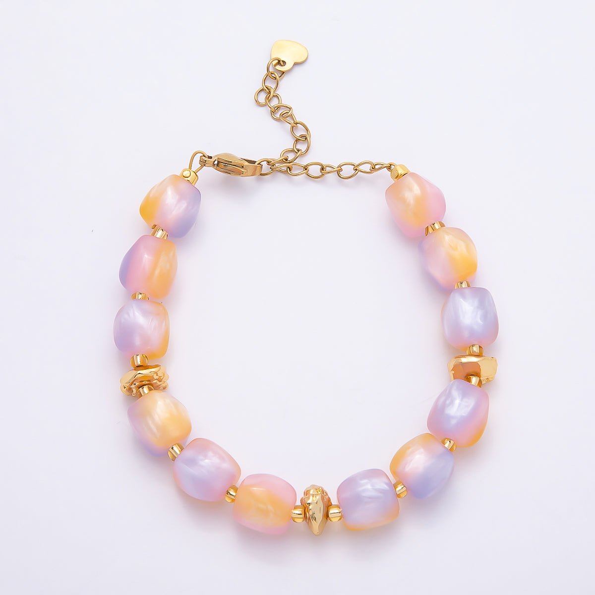 Stainless Steel 10mm Geometric Resin Bead 7 Inch Bracelet w. Extender | WA-04509 ~ WA-04515