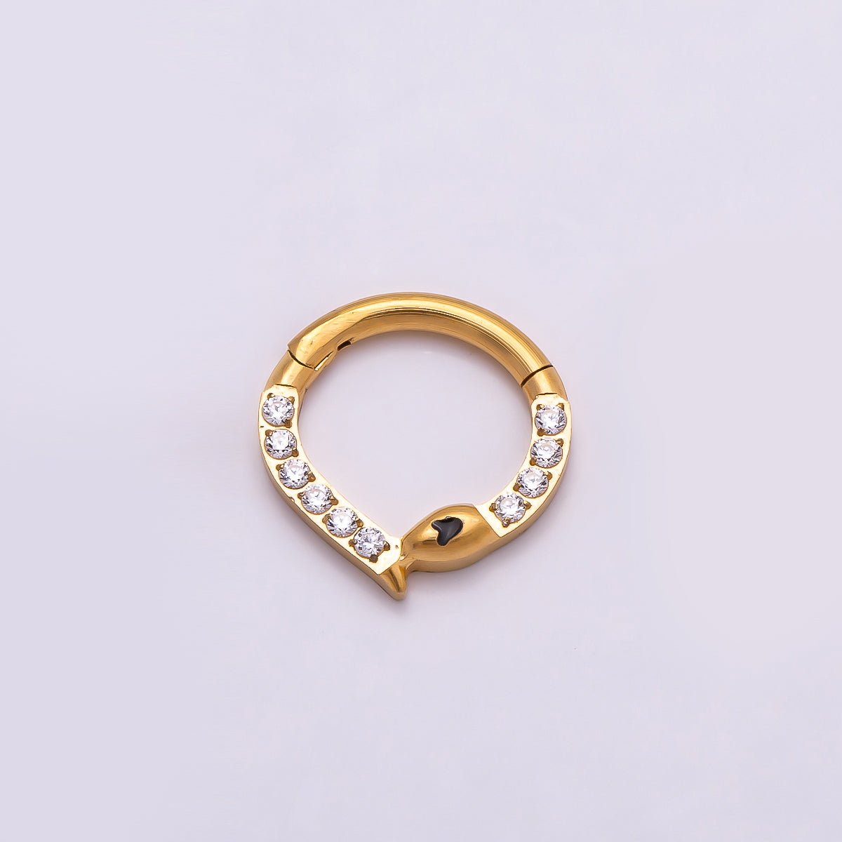 Titanium 10mm Micro Paved CZ Snake Single Septum Nose Piercing Clicker in Gold & Silver | BJ-00013 BJ-00014