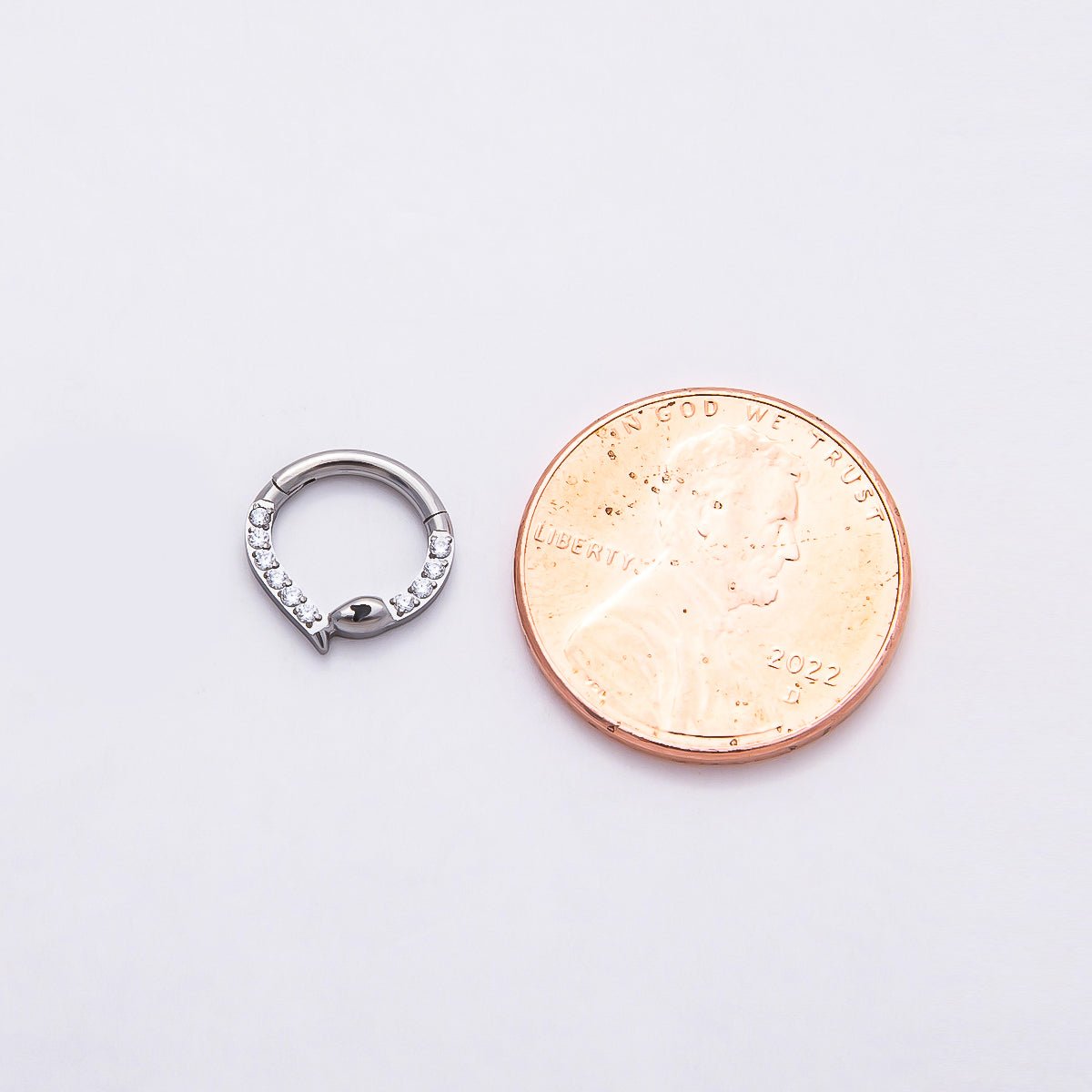 Titanium 10mm Micro Paved CZ Snake Single Septum Nose Piercing Clicker in Gold & Silver | BJ-00013 BJ-00014