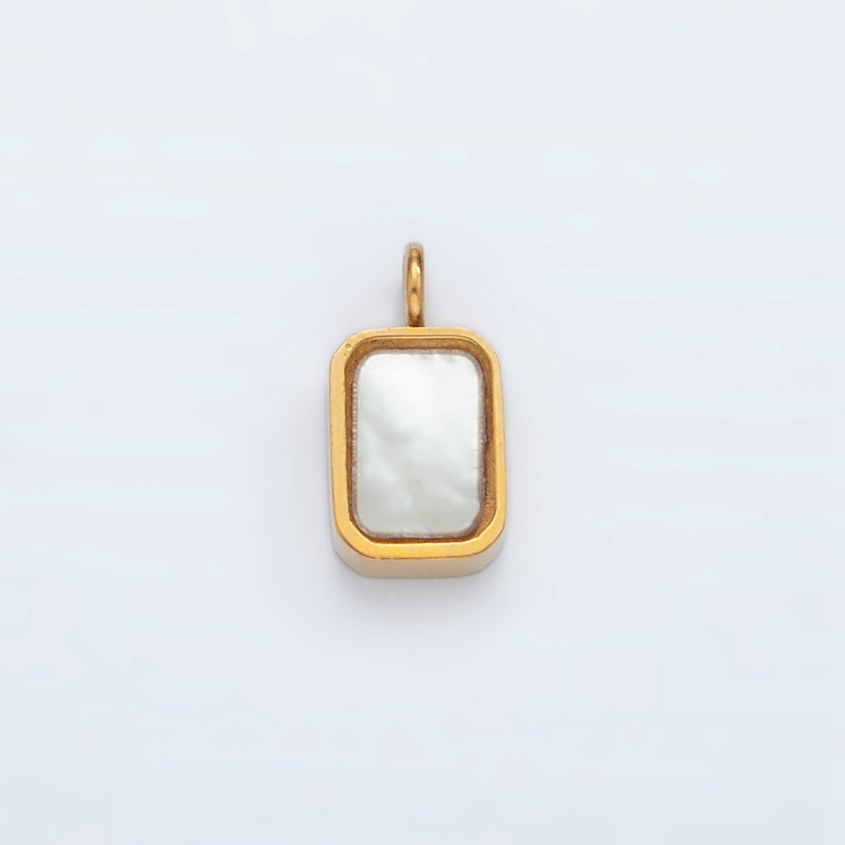 Stainless Steel 10mm Shell Pearl Bezel Rectangular Charm | P588