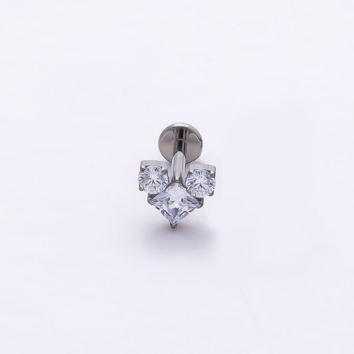 Titanium 6.5mm Clear CZ Geometric Heart Single Cartilage Piercing Flat Back Stud in Gold & Silver | BJ-00005 BJ-00006
