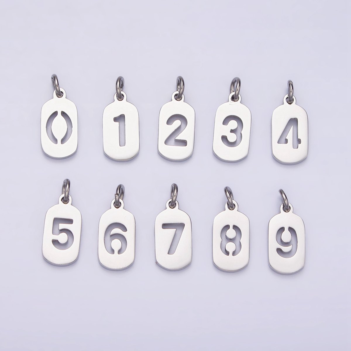 Stainless Steel 13.5mm Number 0-9 Open Script Mini Tag Add-On Silver Charm P-601-P-610