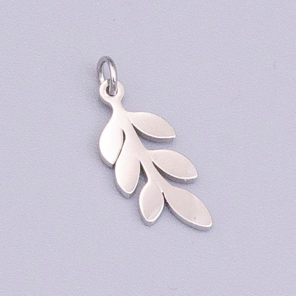 Stainless Steel 13mm Olive Foliage Leaf Nature Charm in Gold & Silver | P-916