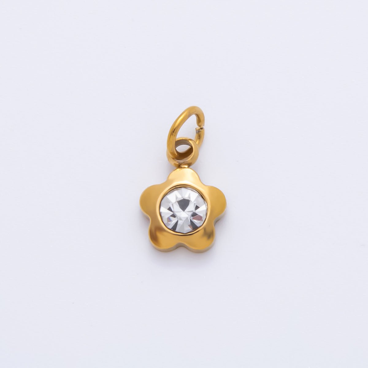 Stainless Steel 14.5mm Round CZ Bezel Cut Daisy Flower Charm | AH-903
