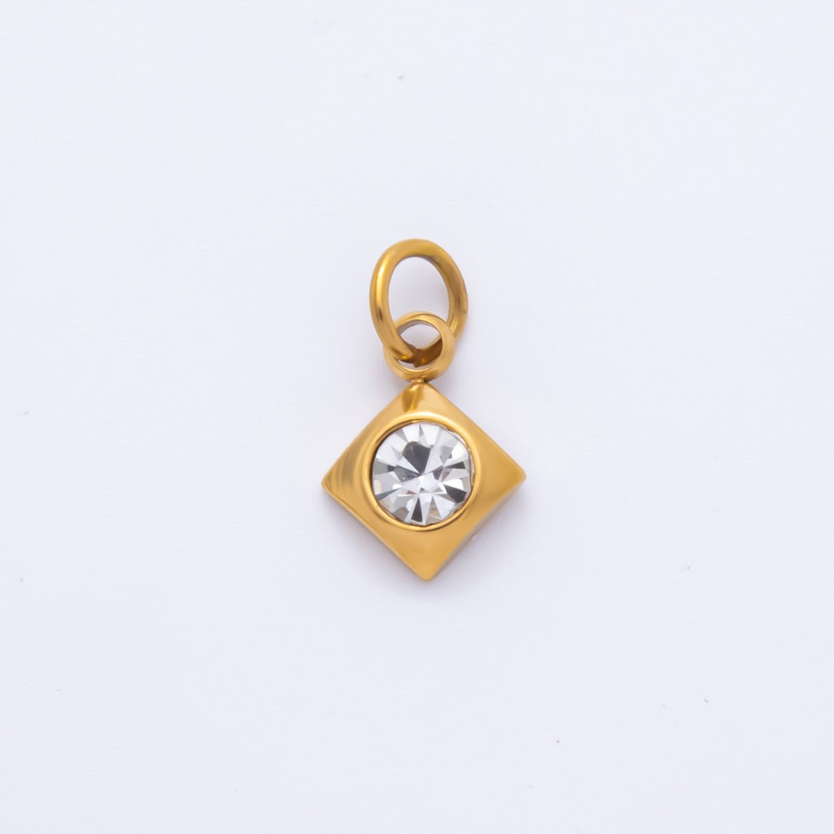 Stainless Steel 14.5mm Round CZ Bezel Cut Rhombus-Shaped Charm | AH-902