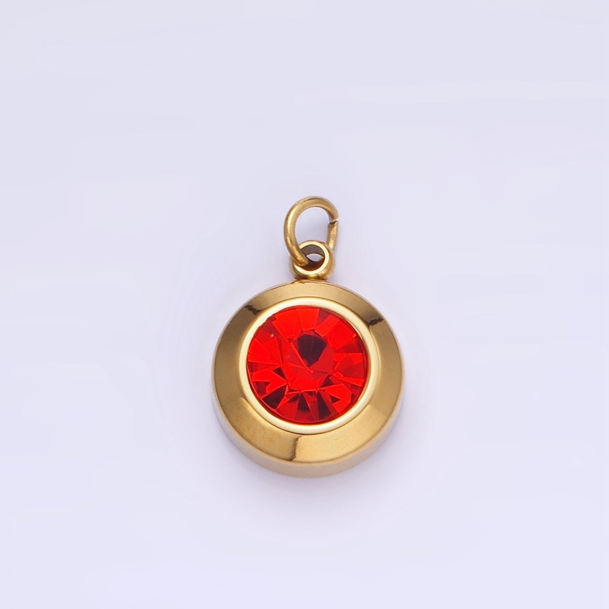 Stainless Steel 15mm Birthstone CZ Round Charm | P987 - P990