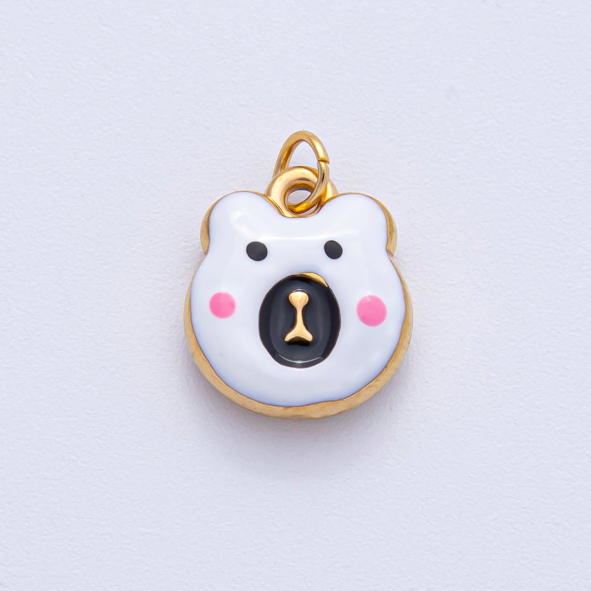 Stainless Steel 15mm Brown, Red, Green, White Enamel Teddy Bear Charm | J865 J889