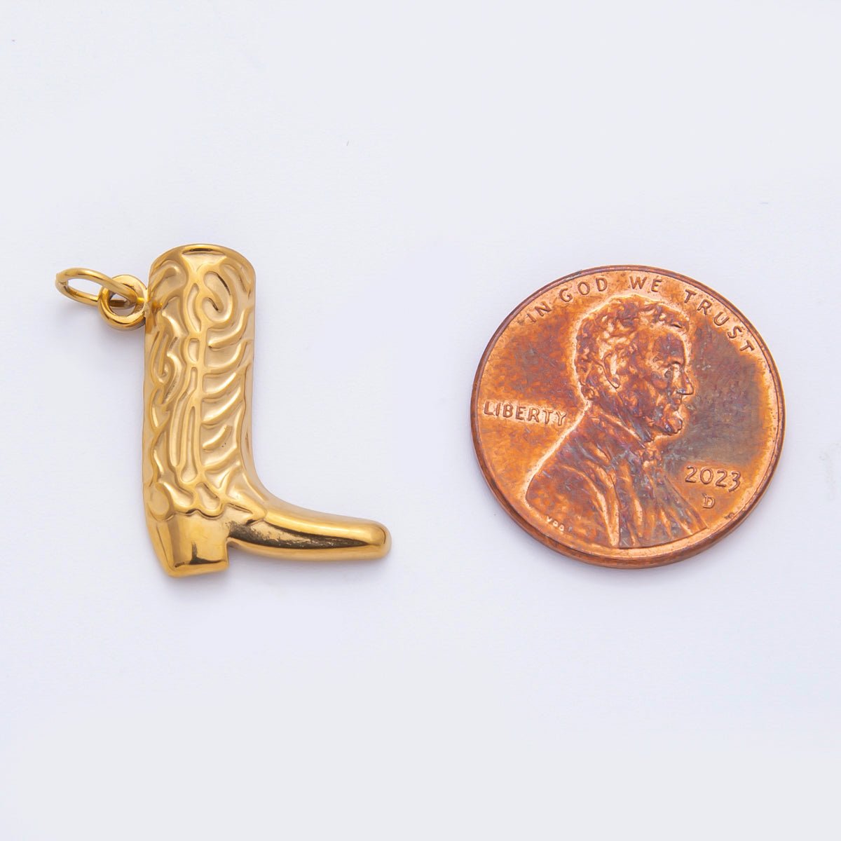 Stainless Steel 20mm Geometric Artisan Texas Cowboy Boots Charm | C-070