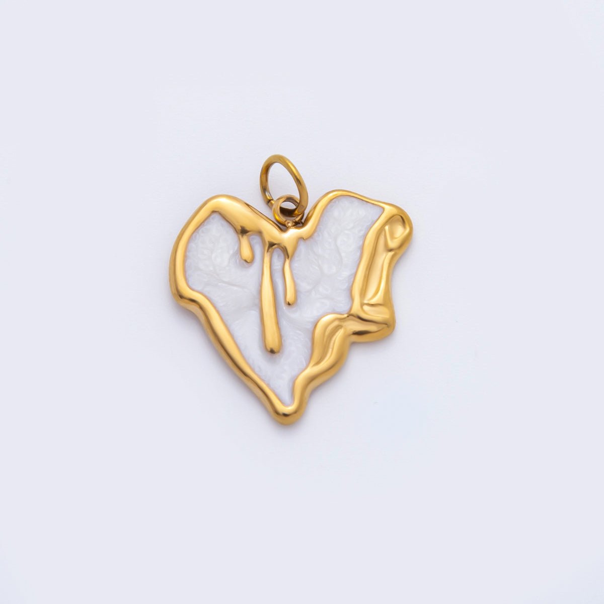 Stainless Steel 21.5mm Pink, White Enamel Molten Drip Heart Charm | C319