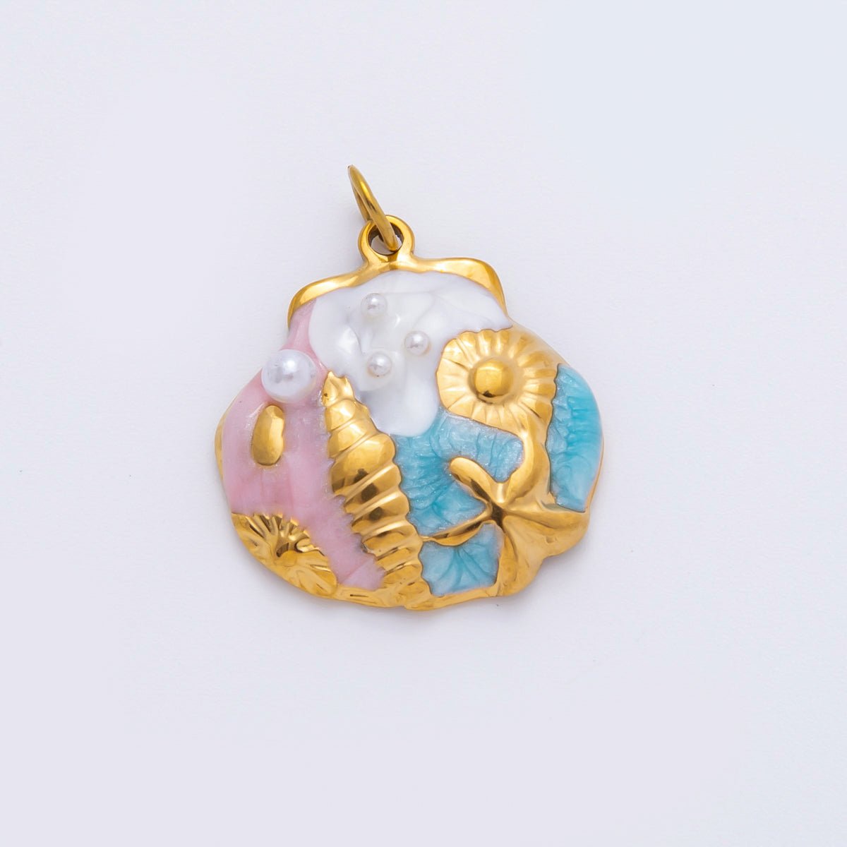 Stainless Steel 25mm Multicolor Star Fish Sea Shell Scallop Clam Charm | AH947