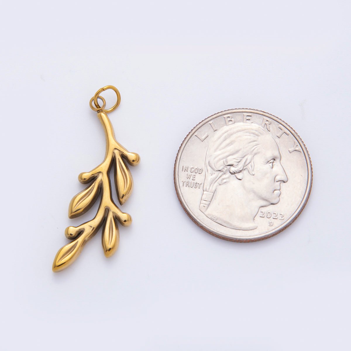 Stainless Steel 26mm Olive Branch Foliage Leaf Plant Minimalist Charm | C-110