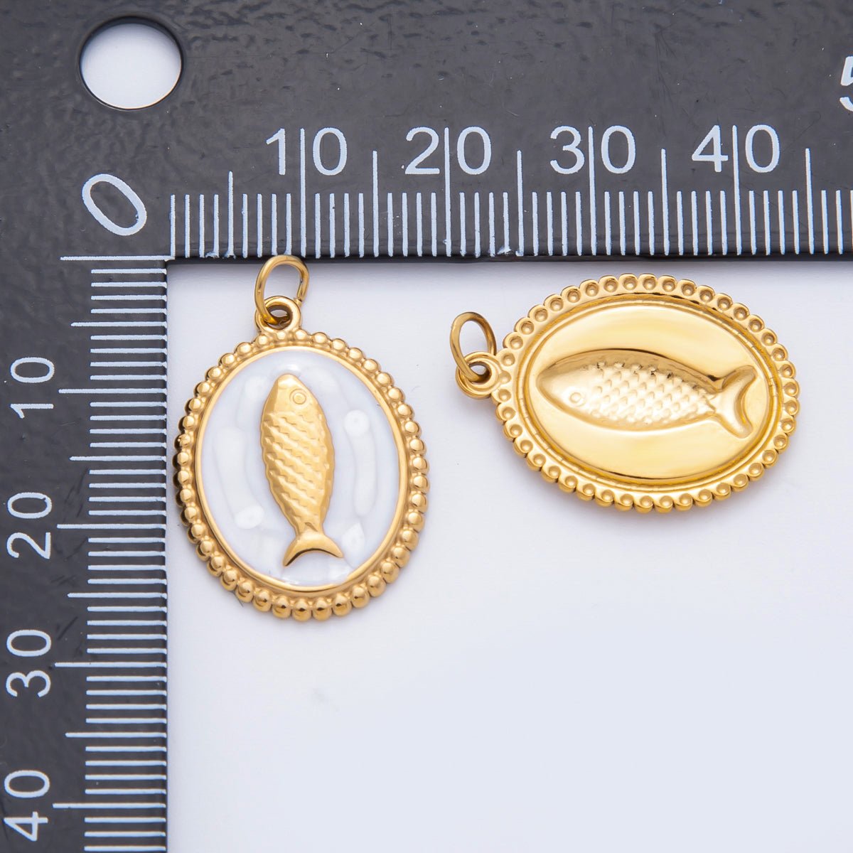 Stainless Steel 27mm Blue, White, Pink Sardine Fish Dotted Outline Oval Charm | C277 C293