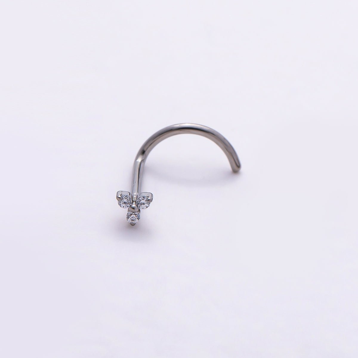 Titanium 2mm Clear CZ Flower Cartilage Nose Single Piercing Stud in Gold & Silver | BJ-00037 BJ-00038