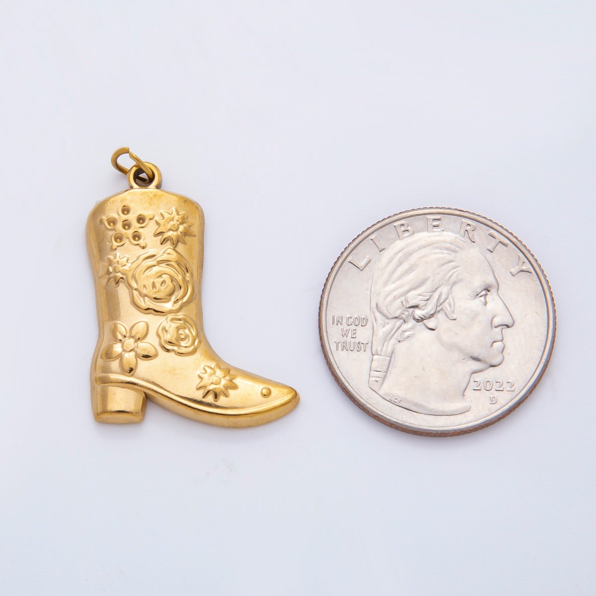 Stainless Steel 30.5mm Artisan Flower Cowboy Boots Shoes Charm | C-052
