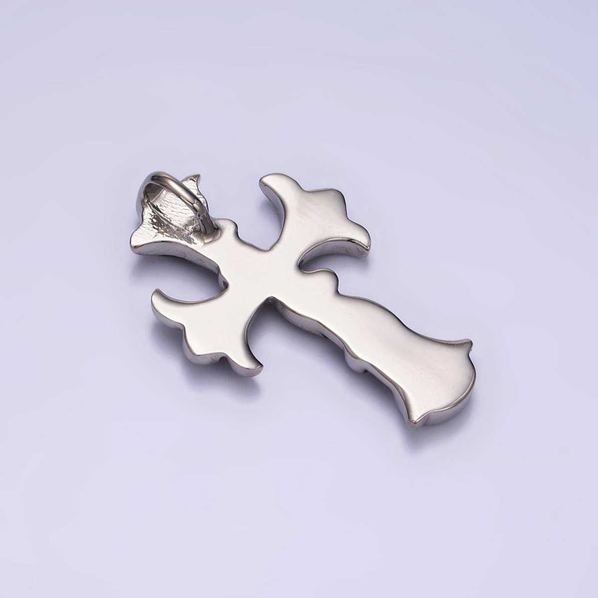 Stainless Steel 35mm Twirl Ribbon Fleury Cross Charm P-553