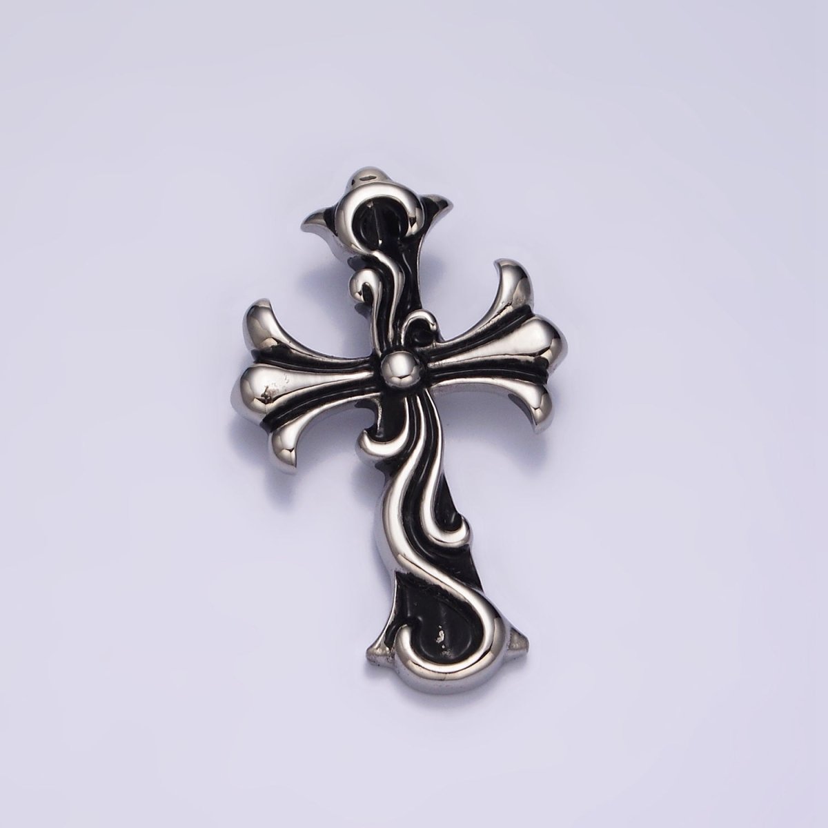 Stainless Steel 35mm Twirl Ribbon Fleury Cross Charm P-553