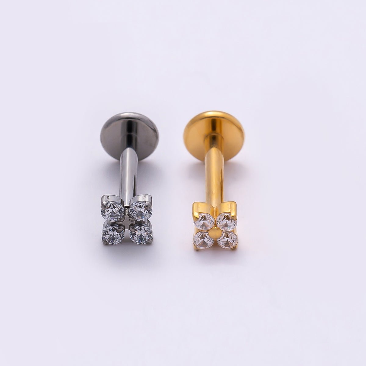 Titanium 3mm Clear CZ Flower Single Cartilage Piercing Flat Back Stud | BJ-00045 BJ-00046